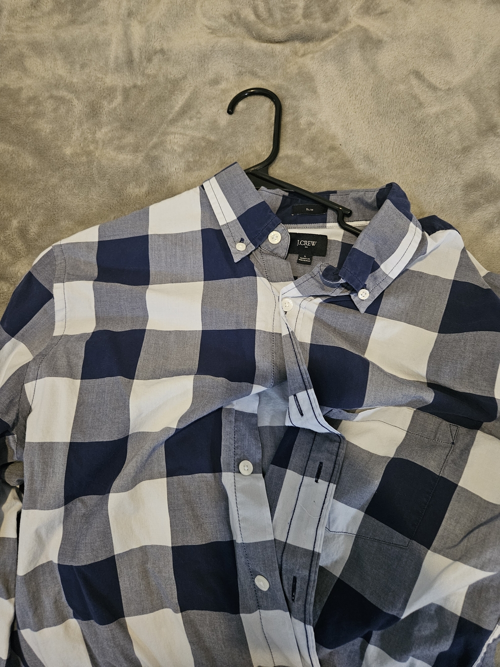 J. Crew Men's Navy and White Large Check Button-Down Shirt